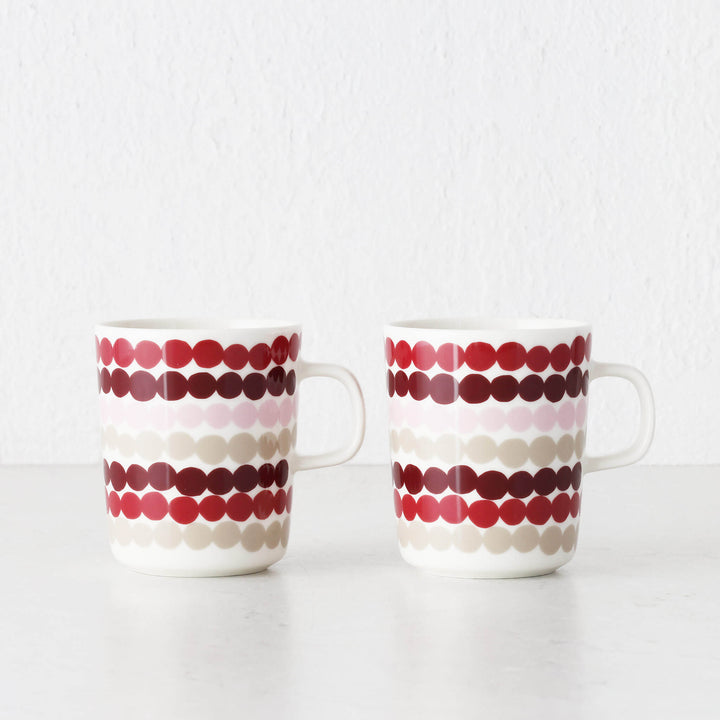 MARIMEKKO  |  OIVA RASYMATTO COFFEE MUG  2.5DL BUNDLE X2  |  DARK RED + PINK + BEIGE