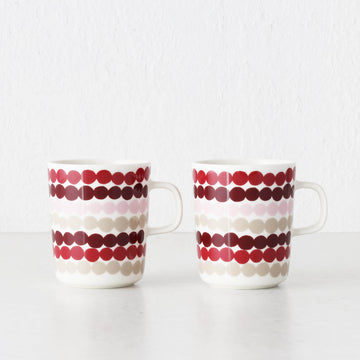 MARIMEKKO  |  OIVA RASYMATTO COFFEE MUG  2.5DL BUNDLE X2  |  DARK RED + PINK + BEIGE