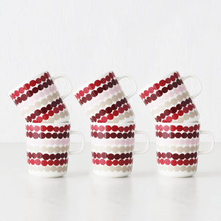 MARIMEKKO  |  OIVA RASYMATTO COFFEE MUG  2.5DL BUNDLE X6  |  DARK RED + PINK + BEIGE