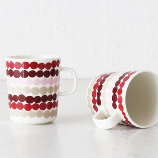 MARIMEKKO  |  OIVA RASYMATTO COFFEE MUG  2.5DL BUNDLE X2  |  DARK RED + PINK + BEIGE