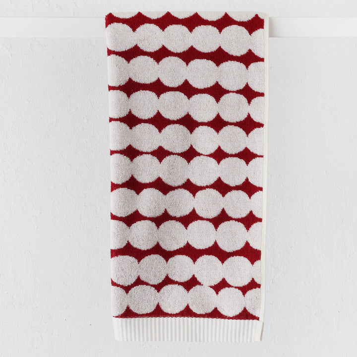 MARIMEKKO  |  RASYMATTO BATH TOWEL  |  DARK RED + OFF WHITE COTTON