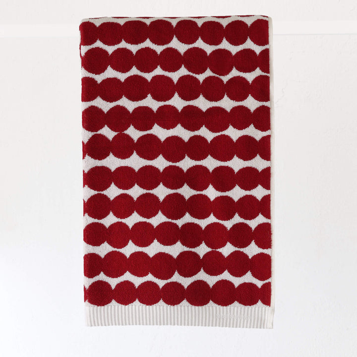 MARIMEKKO  |  RASYMATTO BATH TOWEL  |  DARK RED + OFF WHITE COTTON