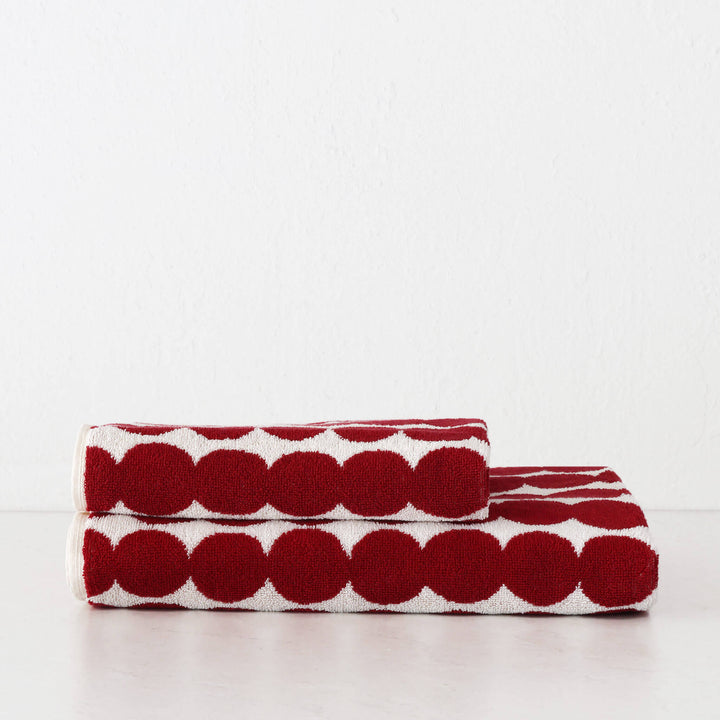 MARIMEKKO  |  RASYMATTO BATH TOWEL BUNDLE SINGLE  |  DARK RED + OFF WHITE COTTON