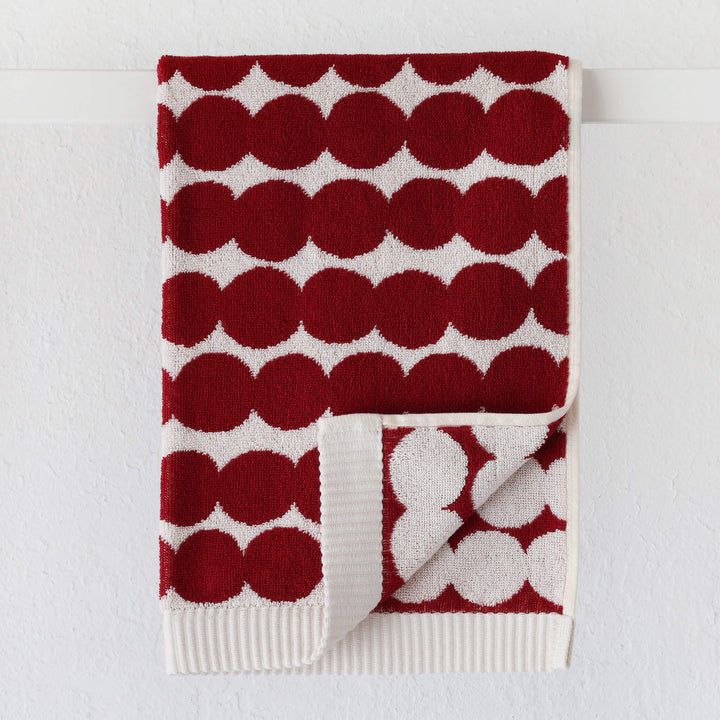MARIMEKKO  |  RASYMATTO HAND TOWEL  |  50 X 70CM  |  DARK RED + OFF WHITE COTTON