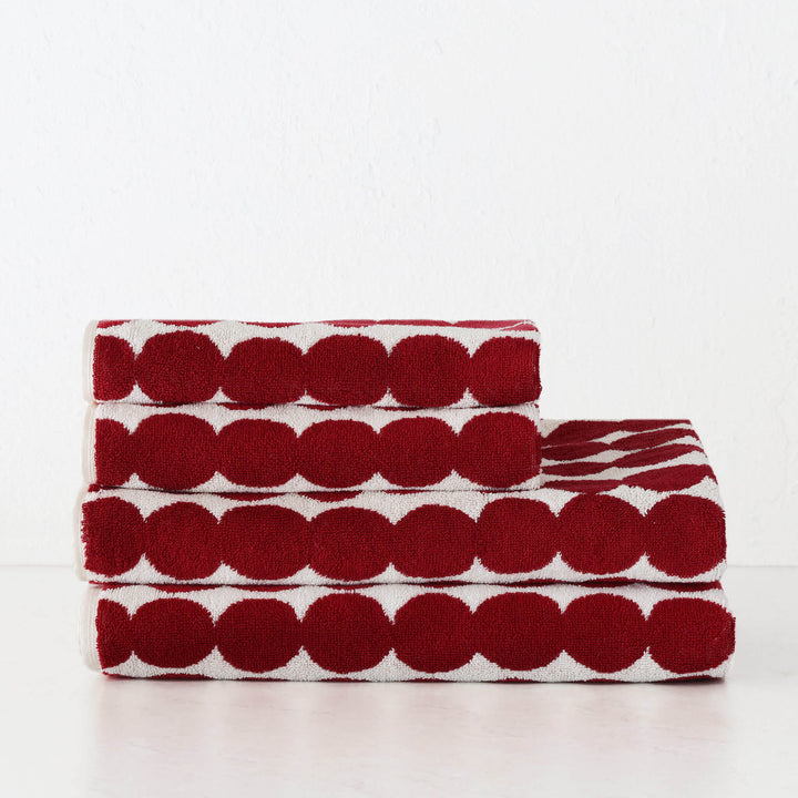 MARIMEKKO  |  RASYMATTO BATH TOWEL BUNDLE DOUBLE  |  DARK RED + OFF WHITE COTTON