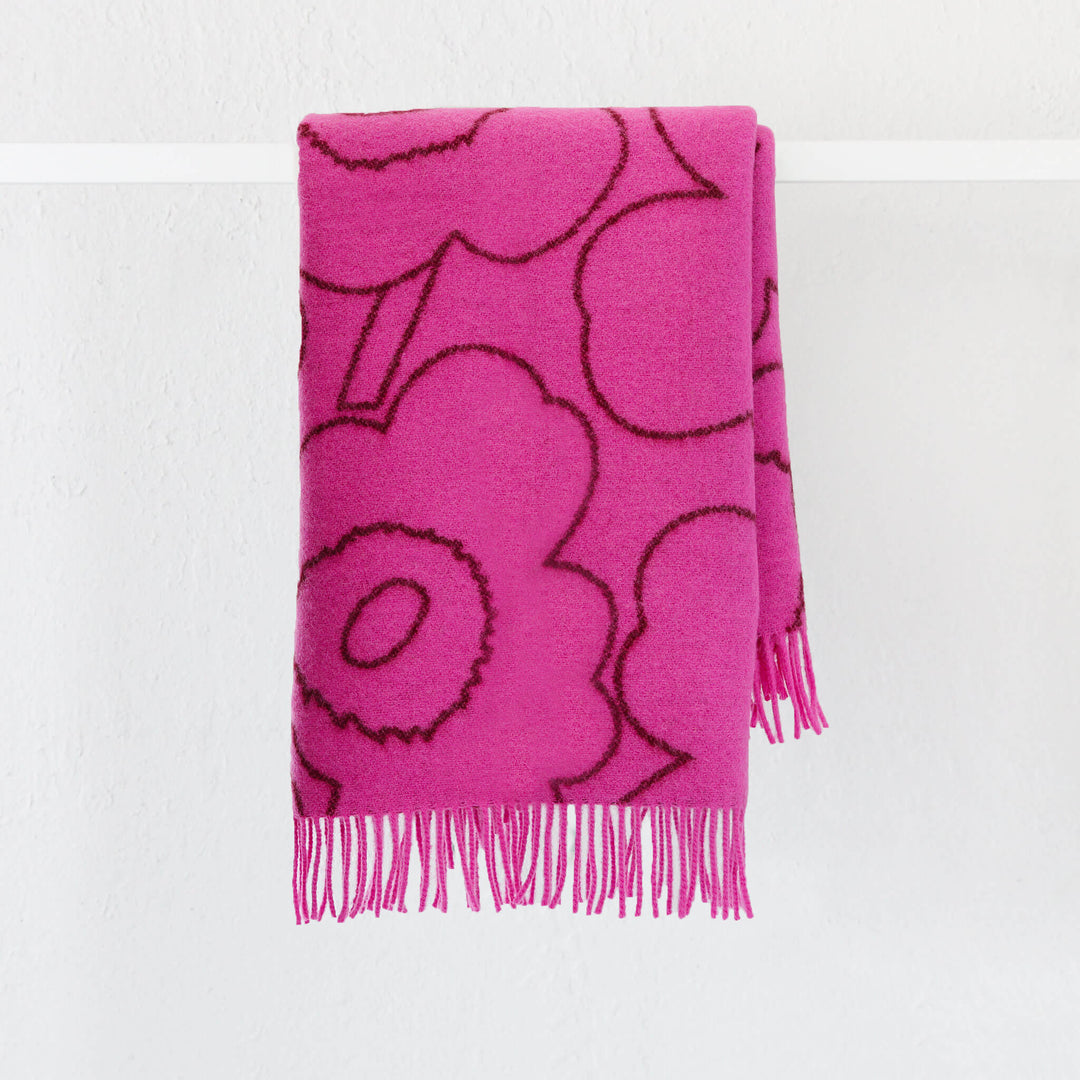 MARIMEKKO  |  RWS PIIRTO UNIKKO WOOL BLANKET  |  130CM X 170CM |  BURGUNDY + FUCHSIA