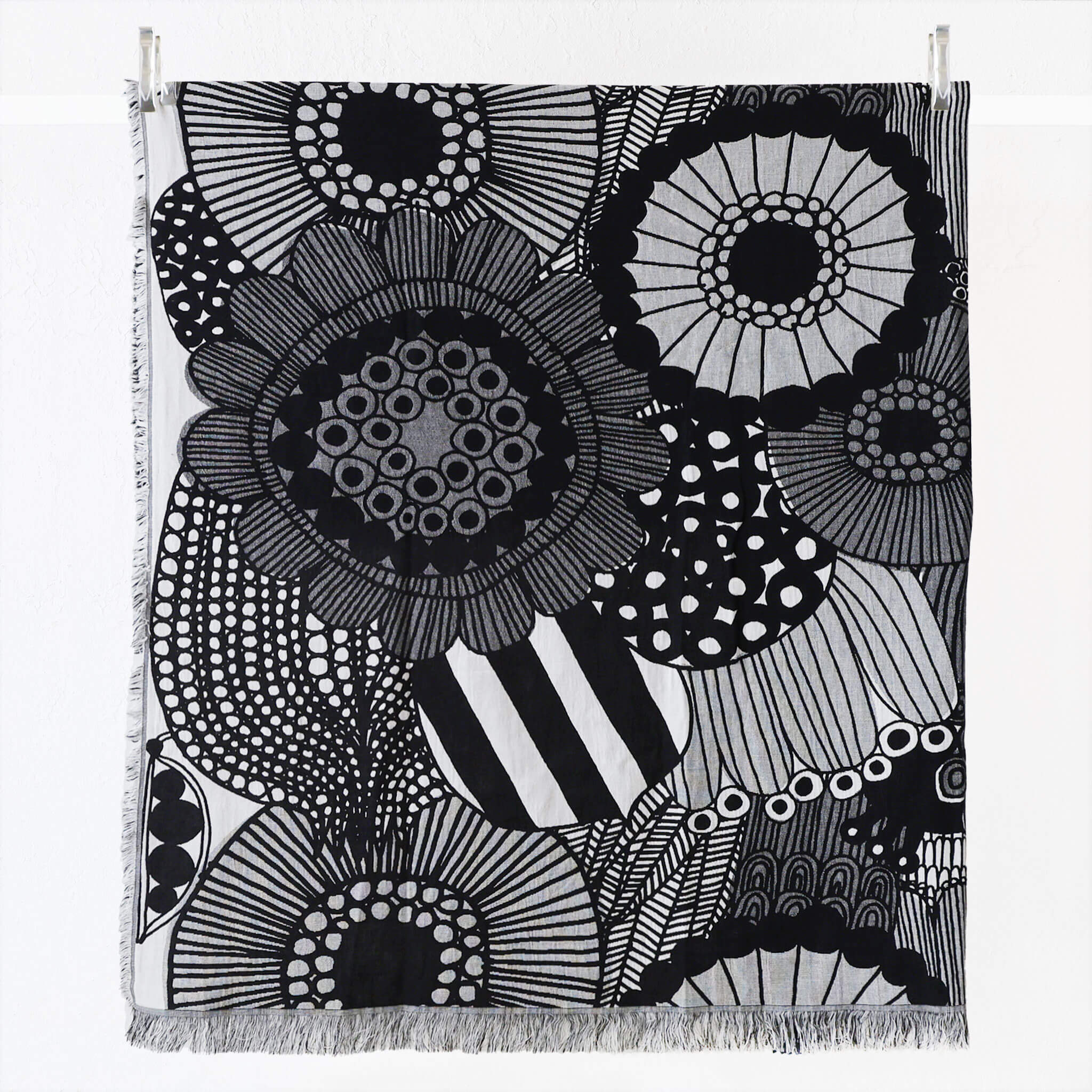 marimekko Siirtolapuutarha 　コットン　ブランケット MARIMEKKO | SIIRTOLAPUUTARHA BLANKET | BLACK + ECRU – Living By Design