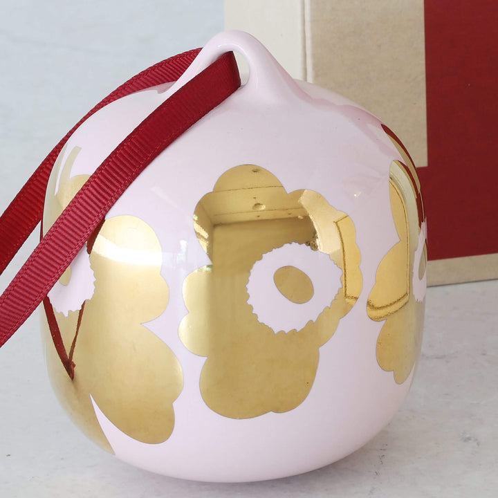 MARIMEKKO  |  UNIKKO COLLECTABLE CERAMIC CHRISTMAS HANGING BAUBLE  |  PINK + GOLD GLAZE