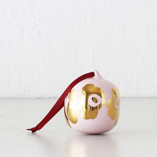 MARIMEKKO  |  UNIKKO COLLECTABLE CERAMIC CHRISTMAS HANGING BAUBLE  |  PINK + GOLD GLAZE