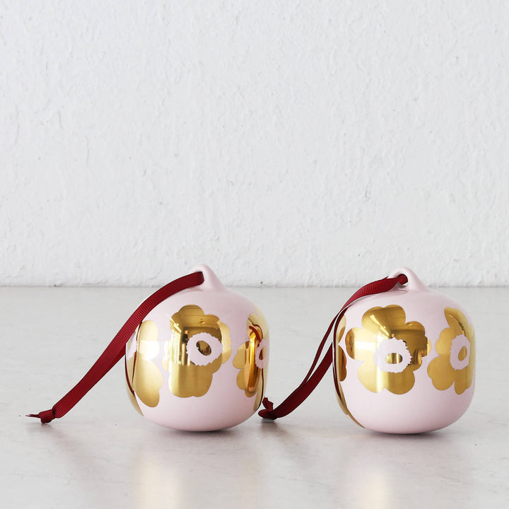 MARIMEKKO  |  UNIKKO COLLECTABLE CERAMIC CHRISTMAS HANGING BAUBLE BUNDLEX2  |  PINK + GOLD GLAZE