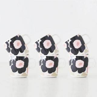 MARIMEKKO  |  UNIKKO OIVA MUG 4DL BUNDLE X6  |  OFF WHITE + CHARCOAL + SAND + PINK