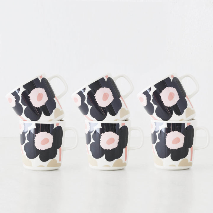 MARIMEKKO  |  UNIKKO OIVA MUG 4DL BUNDLE X6  |  OFF WHITE + CHARCOAL + SAND + PINK