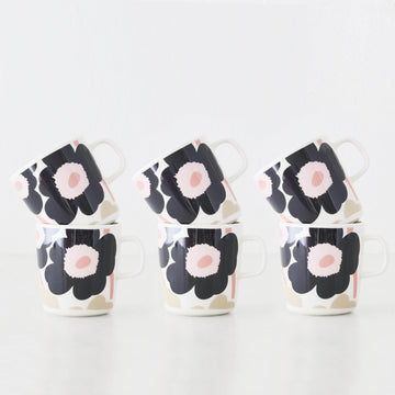MARIMEKKO  |  UNIKKO OIVA MUG 4DL BUNDLE X6  |  OFF WHITE + CHARCOAL + SAND + PINK