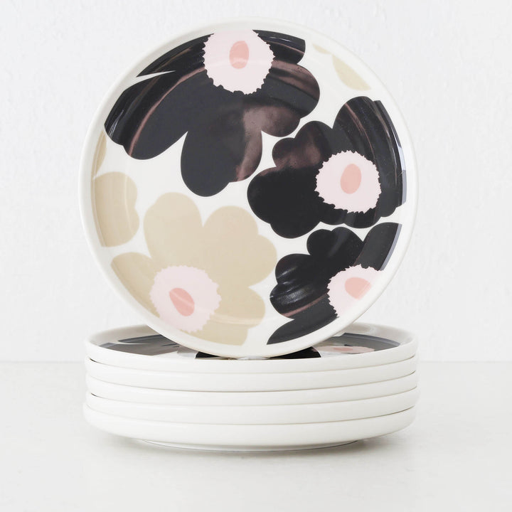 MARIMEKKO  |  UNIKKO OIVA PLATE 20CM BUNDLE X6  |  OFF WHITE + CHARCOAL + SAND + PINK