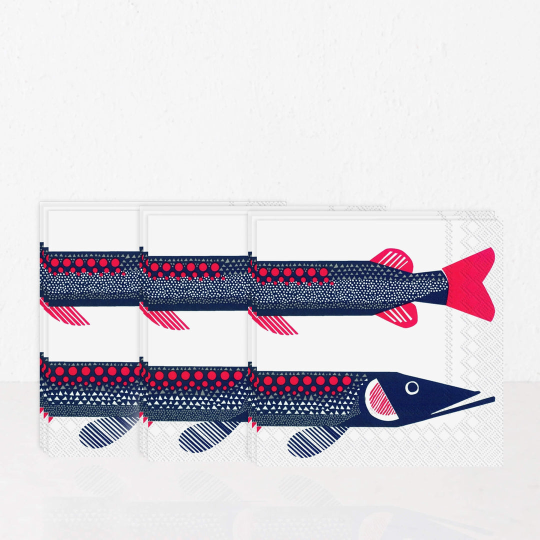 MARIMEKKO  |  HAUKI FISH PAPER NAPKINS  |  NAVY + RED | BUNDLEx3