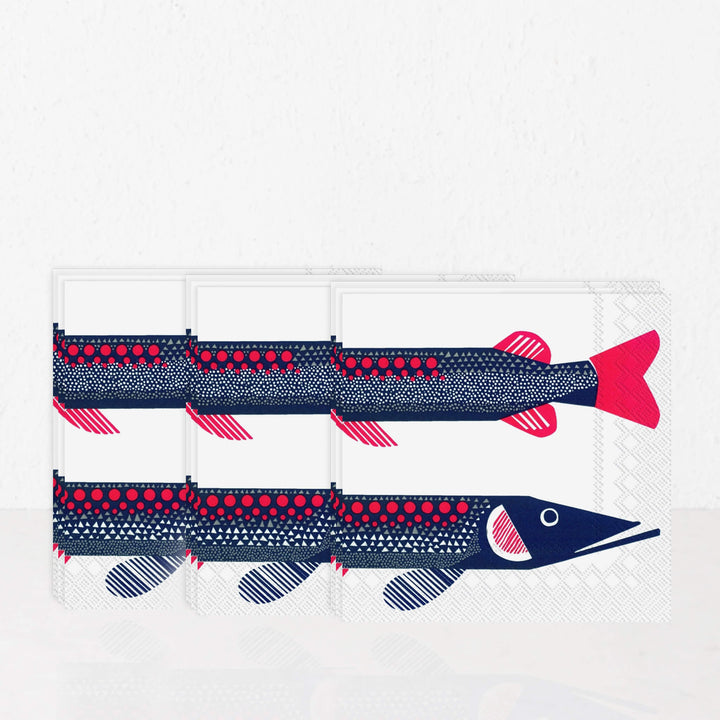 MARIMEKKO  |  HAUKI FISH PAPER NAPKINS  |  NAVY + RED | BUNDLEx3