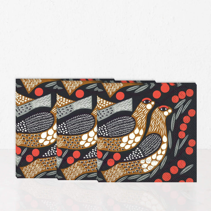 MARIMEKKO  |  KIIRUNA BIRD PAPER NAPKINS  |  BLACK + RED + BROWN | BUNDLEx3