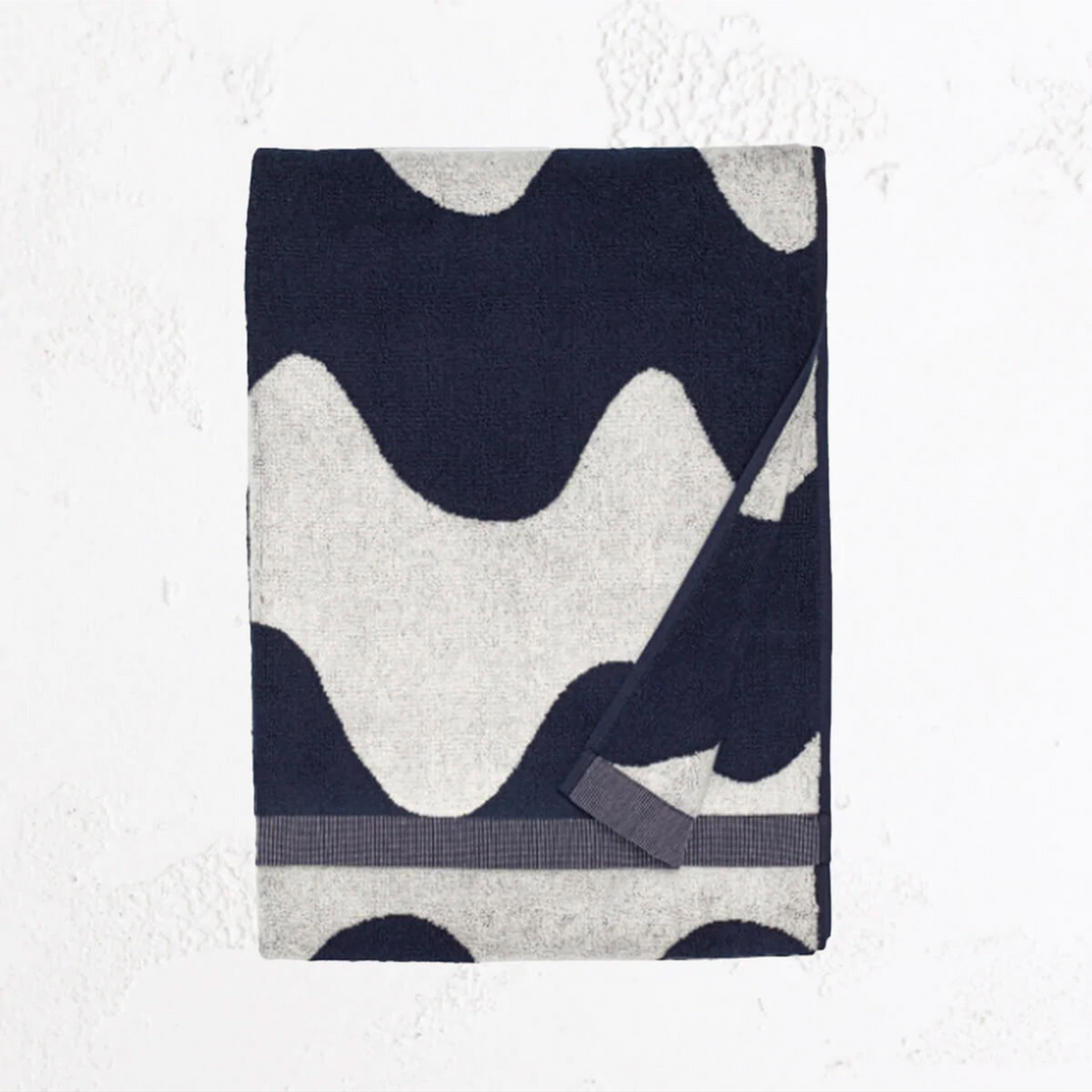 50% FINAL SALE  |  MARIMEKKO  |  LOKKI HAND TOWEL  |  NAVY BLUE + WHITE