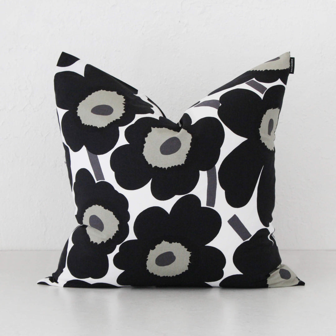 MARIMEKKO  |  MINI UNIKKO CUSHION  |  50 X 50CM  |  BLACK + OLIVE  |  LTD EDITION AUST EXCLUSIVE