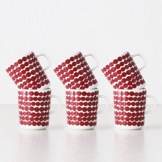 MARIMEKKO  |  OIVA RASYMATTO COFFEE MUG  2.5DL BUNDLE X6  |  RED + OFF WHITE