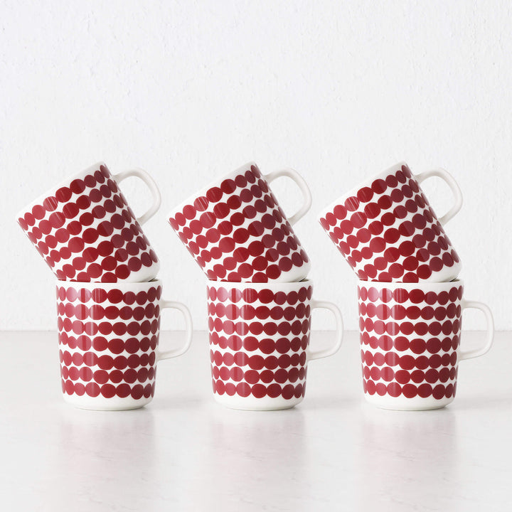 MARIMEKKO  |  OIVA RASYMATTO COFFEE MUG  2.5DL BUNDLE X6  |  RED + OFF WHITE