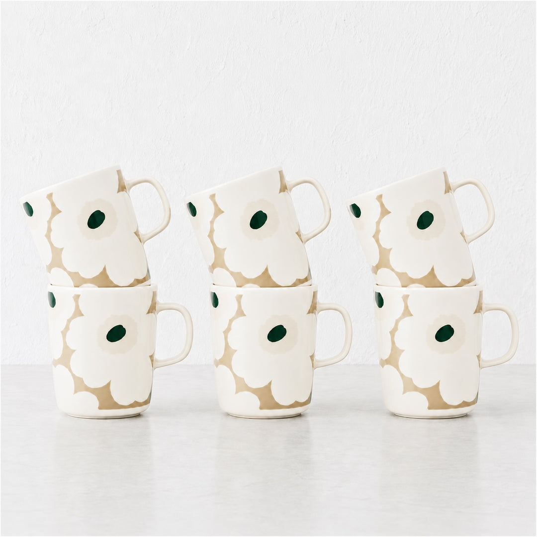 MARIMEKKO  |  OIVA UNIKKO COFFEE MUG  2.5DL BUNDLE X6 |  WHITE + BEIGE + SAND + GREEN