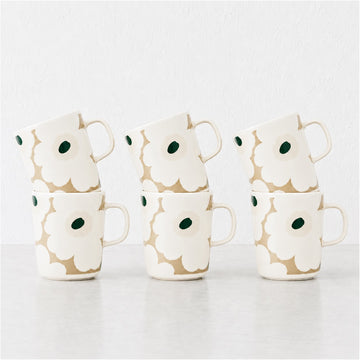 MARIMEKKO  |  OIVA UNIKKO COFFEE MUG  2.5DL BUNDLE X6 |  WHITE + BEIGE + SAND + GREEN