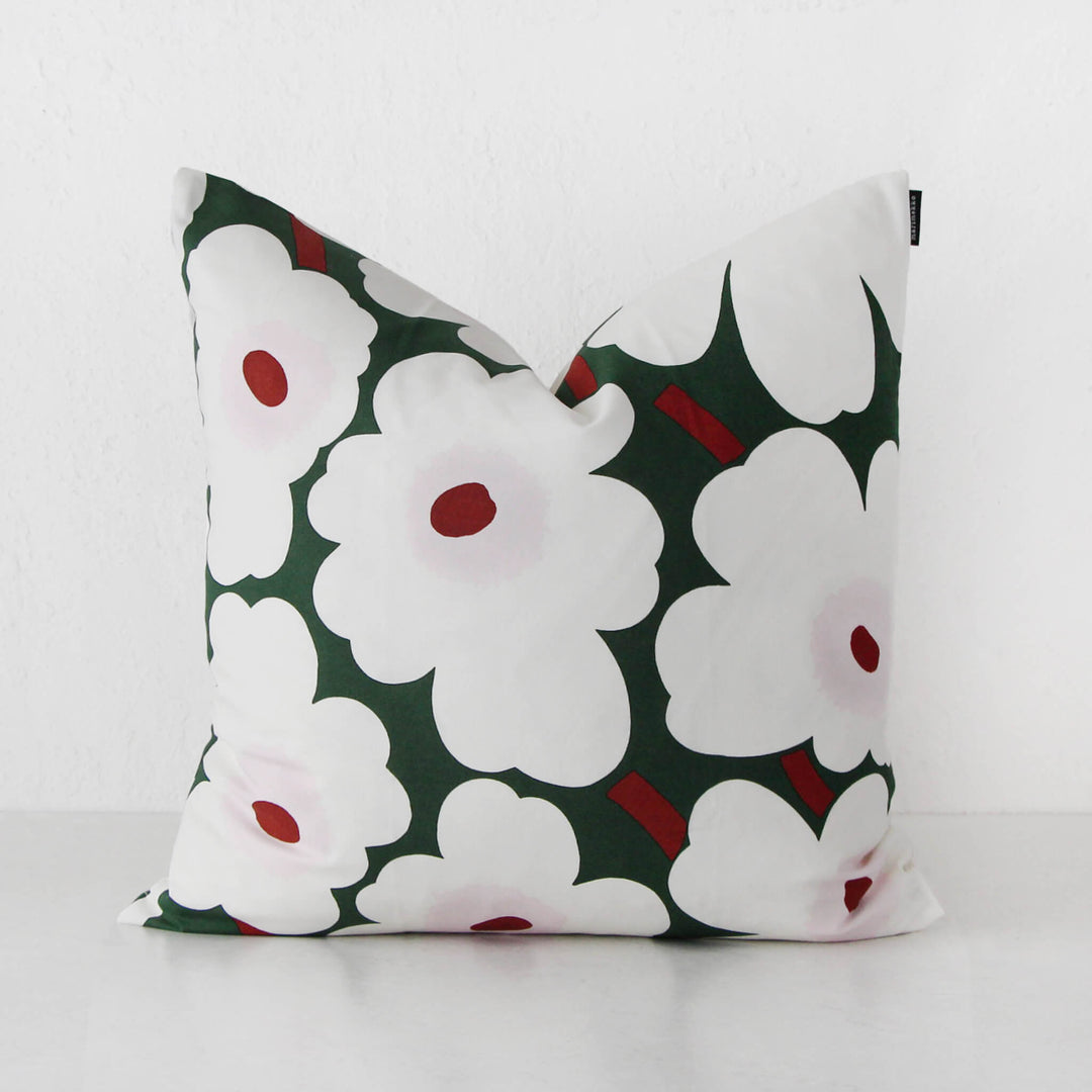 MARIMEKKO  |  PIENI UNIKKO CUSHION  |  50X50  |  DARK GREEN + OFF WHITE + LIGHT PINK