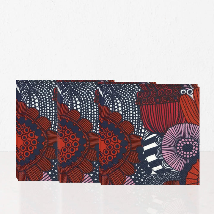 MARIMEKKO  |  SIIRTOLAPUUTARHA PAPER NAPKINS  |  NAVY + RED | BUNDLEx3