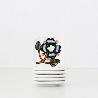 MARIMEKKO  |  TIARA OIVA SQUARE PLATE 10CM BUNDLE X6 |  WHITE + WARM ORANGE + GREEN