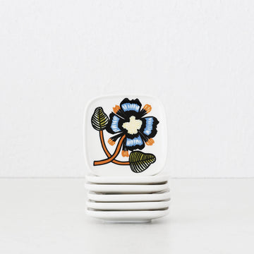 MARIMEKKO  |  TIARA OIVA SQUARE PLATE 10CM BUNDLE X6 |  WHITE + WARM ORANGE + GREEN