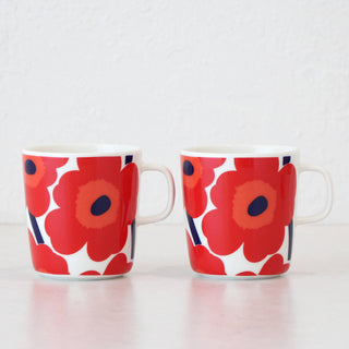 MARIMEKKO | UNIKKO COFFEE MUG 4DL | TOMATO RED + WHITE | BUNDLE X2