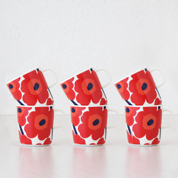 MARIMEKKO | UNIKKO COFFEE MUG 4DL | TOMATO RED + WHITE | BUNDLE X6
