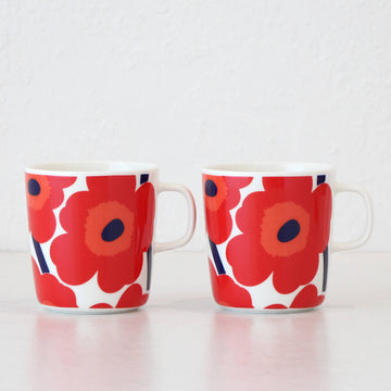 MARIMEKKO | UNIKKO COFFEE MUG 4DL | TOMATO RED + WHITE | BUNDLE X2