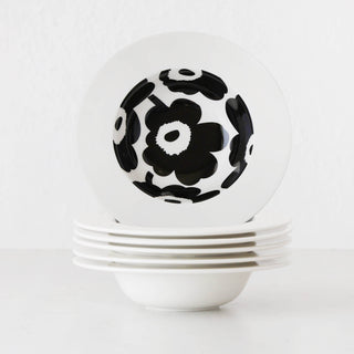 MARIMEKKO  |  UNIKKO DEEP PLATE 20CM BUNDLE X6  |  BLACK + WHITE