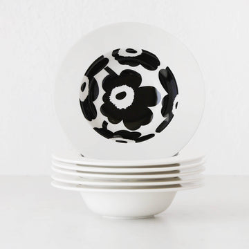 MARIMEKKO  |  UNIKKO DEEP PLATE 20CM BUNDLE X6  |  BLACK + WHITE