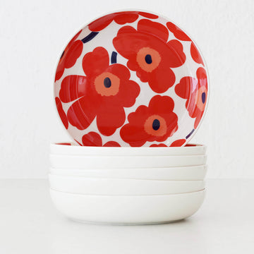 MARIMEKKO  |  UNIKKO OIVA DEEP PLATE 20.5CM BUNDLE X6  |  WHITE + RED + BLUE