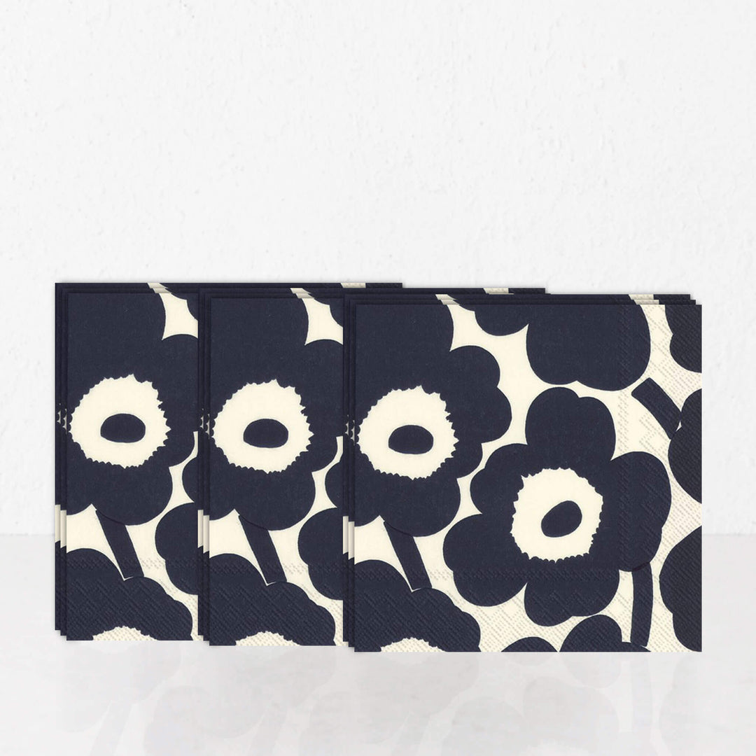 MARIMEKKO  |  UNIKKO PAPER NAPKINS  |  DARK BLUE + COTTON | BUNDLEx3