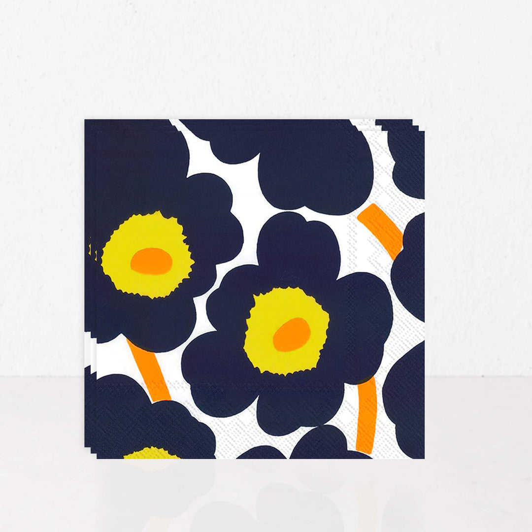 MARIMEKKO  |  UNIKKO PAPER NAPKINS  | NAVY + YELLOW + ORANGE