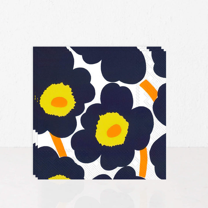 MARIMEKKO  |  UNIKKO PAPER NAPKINS  | NAVY + YELLOW + ORANGE