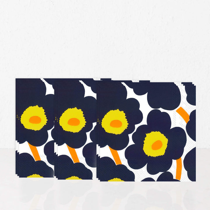 MARIMEKKO  |  UNIKKO PAPER NAPKINS  | NAVY + YELLOW + ORANGE | BUNDLEx3