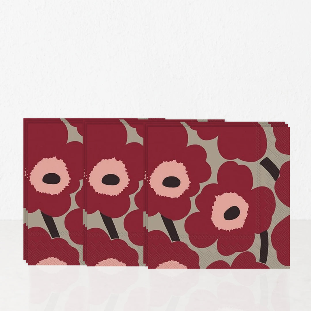 MARIMEKKO  |  UNIKKO PAPER NAPKINS  |  RED LINEN | BUNDLEx3