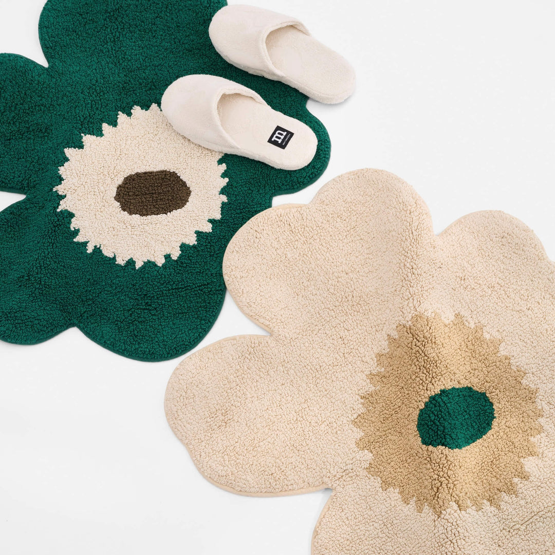 MARIMEKKO  |  UNIKKO BATH  MAT  |  73CM X 74CM  |  EMERALD + OFF WHITE + BROWN