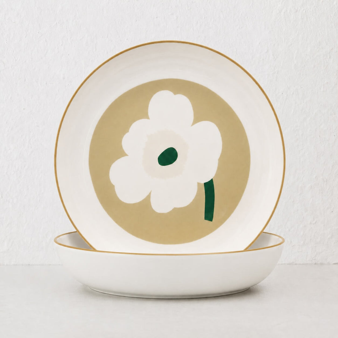 MARIMEKKO  |  UNIKKO OIVA DEEP PLATE 20.5CM BUNDLE X2  |  WHITE + BEIGE + SAND + GREEN