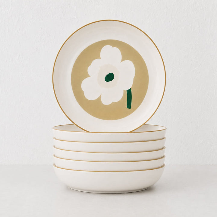MARIMEKKO  |  UNIKKO OIVA DEEP PLATE 20.5CM BUNDLE X6  |  WHITE + BEIGE + SAND + GREEN