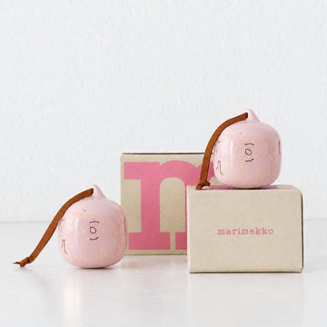 MARIMEKKO  |  UNIKKO COLLECTABLE CERAMIC CHRISTMAS HANGING BAUBLES  |  PINK + GOLD GLAZE