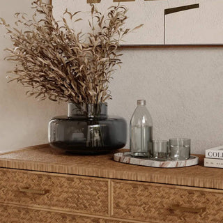 MARIMEKKO___URNA_GLASS_VASE___SMOKE_GREY_SAN_AUGUSTINE_RATTAN_HERRING_WEAVE___CHEST_OF_DRAWERS___NATURAL_RATTAN_3