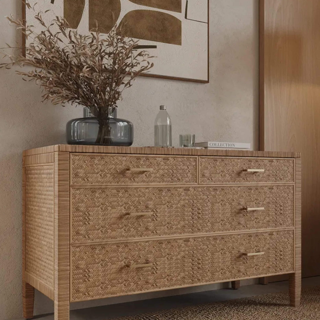 MARIMEKKO___URNA_GLASS_VASE___SMOKE_GREY_SAN_AUGUSTINE_RATTAN_HERRING_WEAVE___CHEST_OF_DRAWERS___NATURAL_RATTAN_4