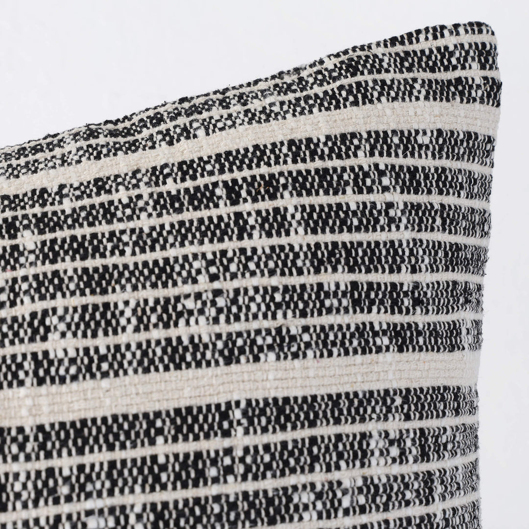 MARZANO HAND WOVEN CUSHION |  BLACK NOIR + NATURAL STRIPE