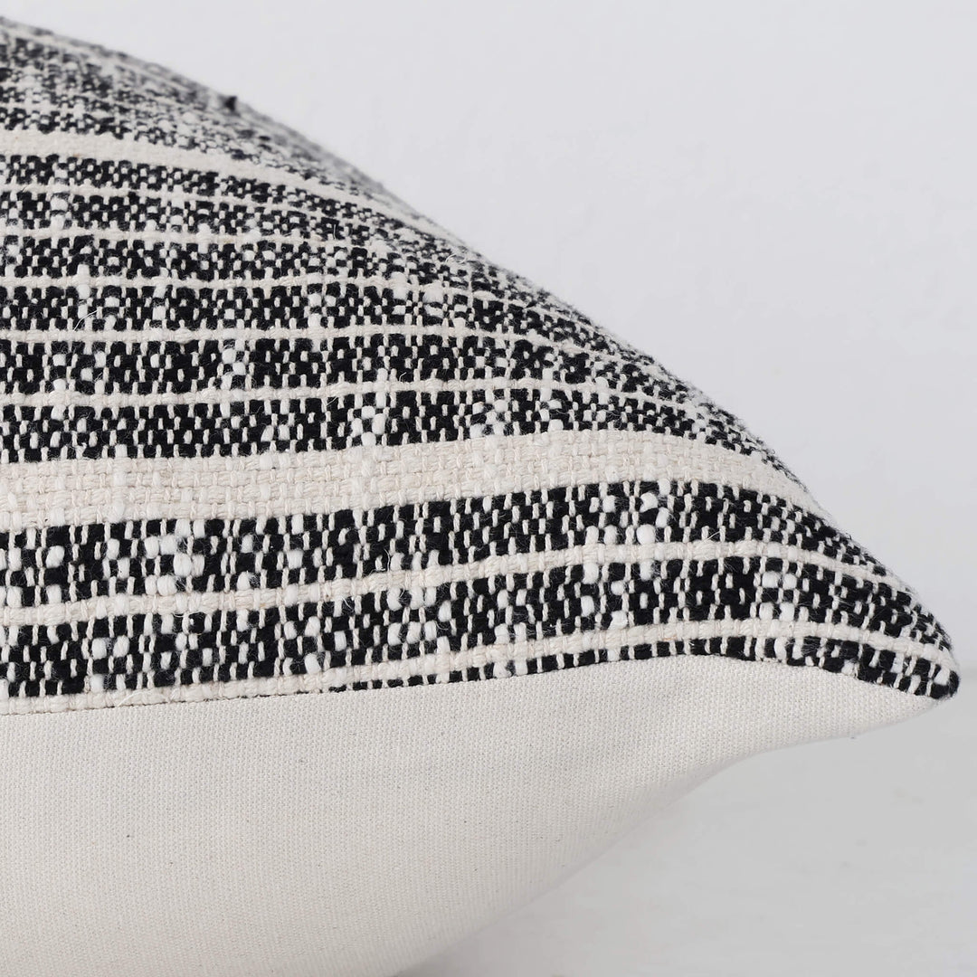 MARZANO HAND WOVEN CUSHION |  BLACK NOIR + NATURAL STRIPE